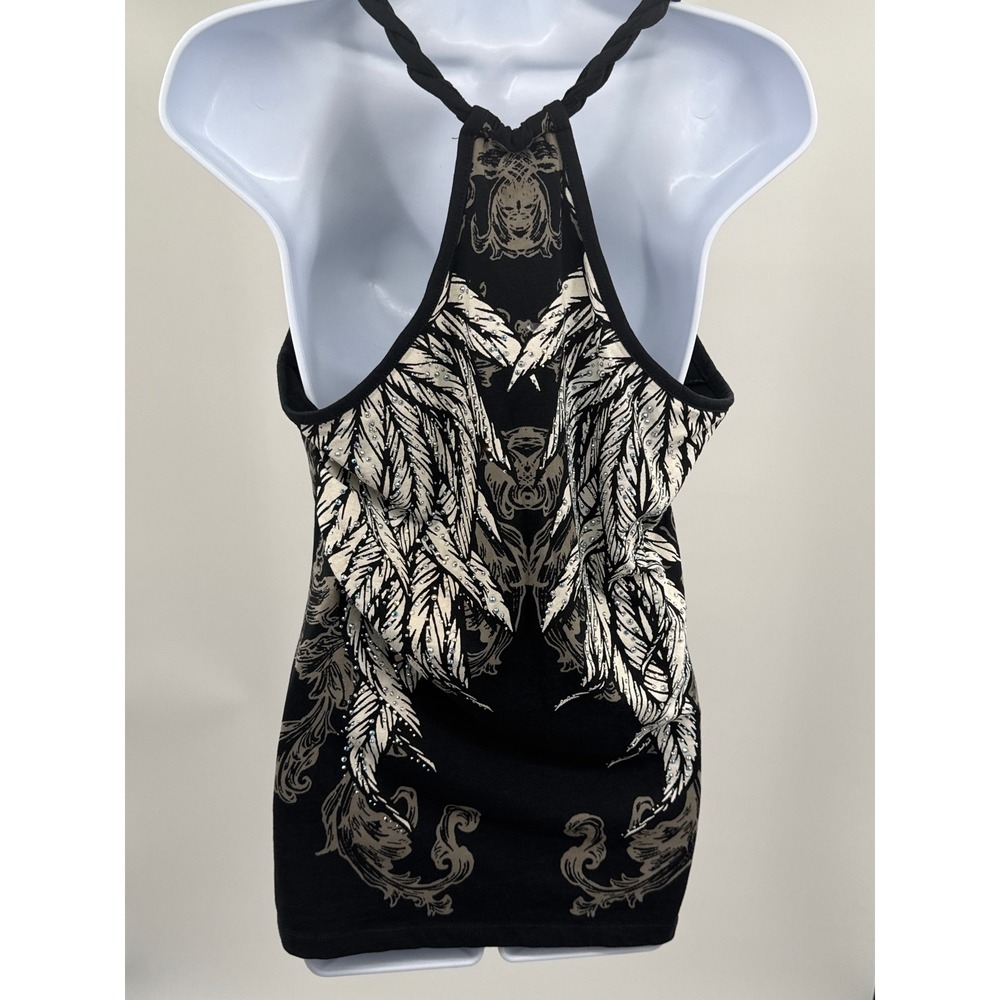Platinum Plush Bus Stop Angel Wing Rhinestone Tank Top Black Womens Large NWT - Picture 4 of 7
